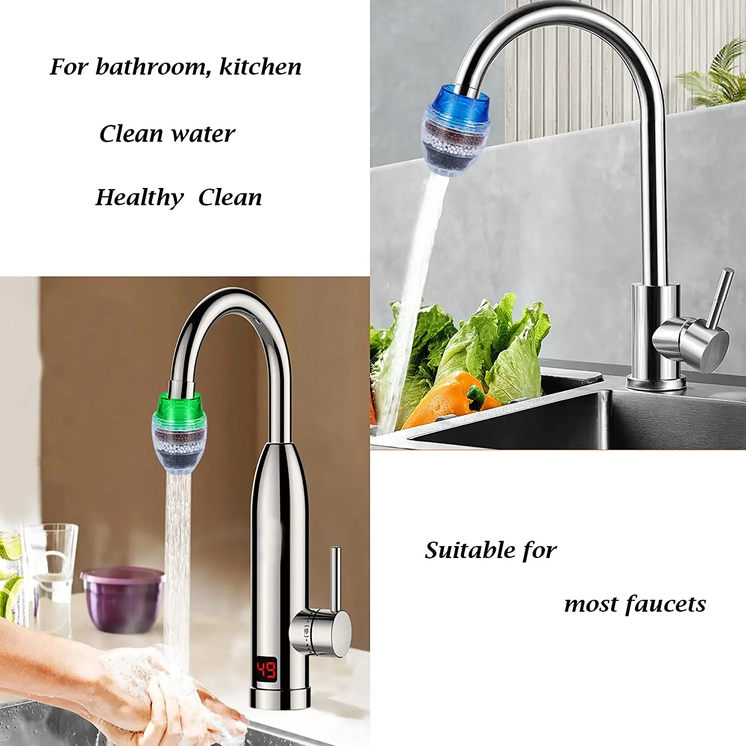 2 Pcs Water Filter 5 Layers Activated Carbon Faucet Mount Filters for Kitchen Bathroom Splash Proof Home Kitchen Filtration Tap