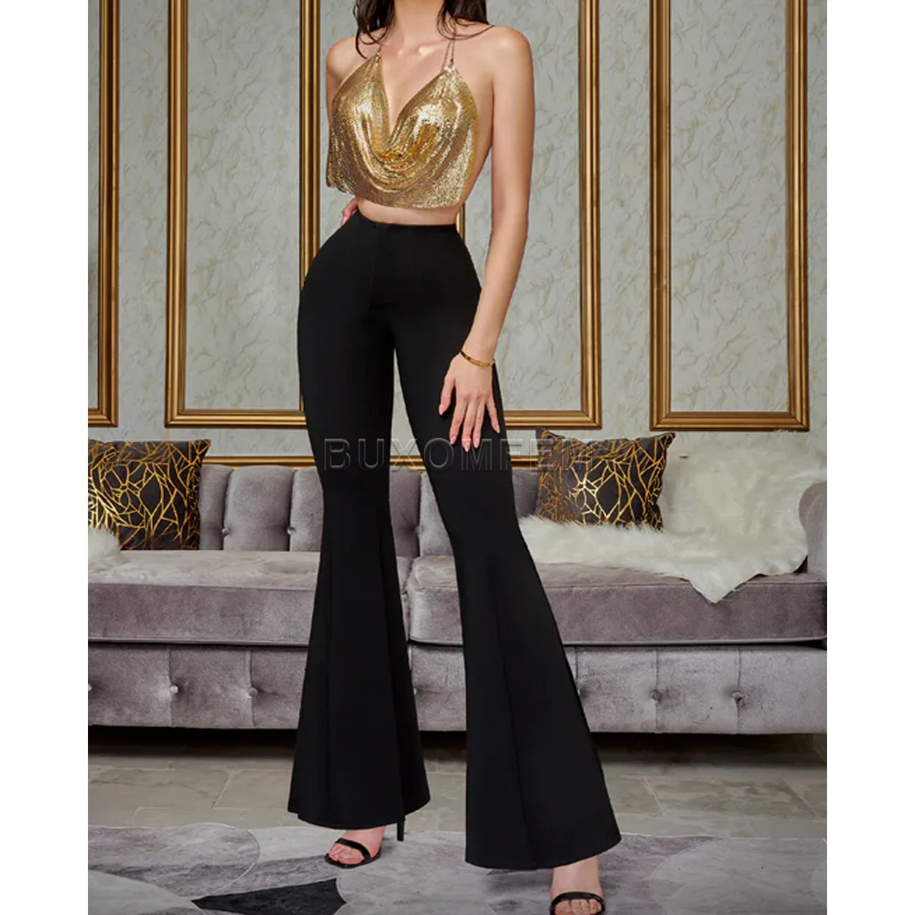 

Женские брюки для йоги с высокой талией и боковыми разрезами, поднимающие бедра, женские стильные расклешенные джинсы, моделирующие леггинсы с запахом бедер