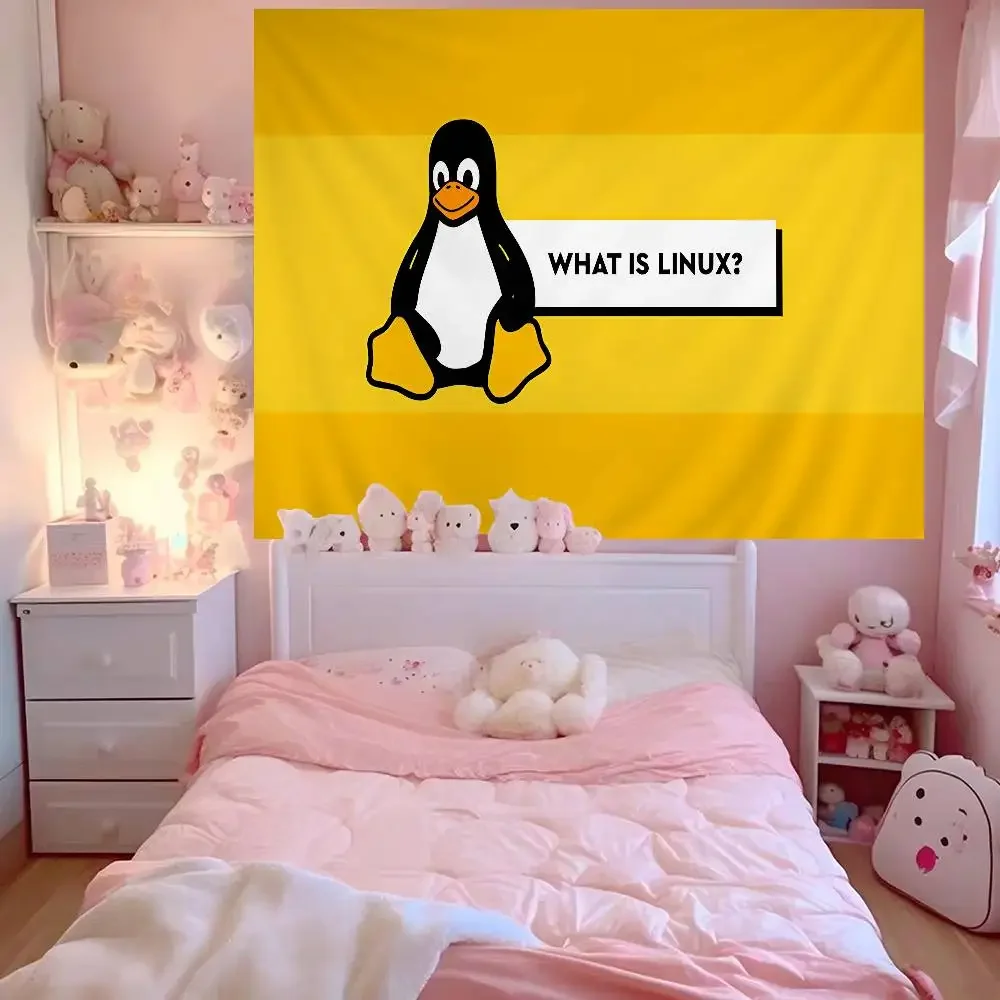 Linux Operating System Tux Penguin DIY Wall Tapestry Hanging Tarot Hippie Wall Rugs Dorm INS Home Decor
