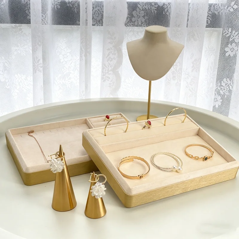 

Metal Frame High-end Jewelry Display Porps 6 Slot Tray Earring Organizer Box Pendant Show Rings Necklace Storage Case For Shop