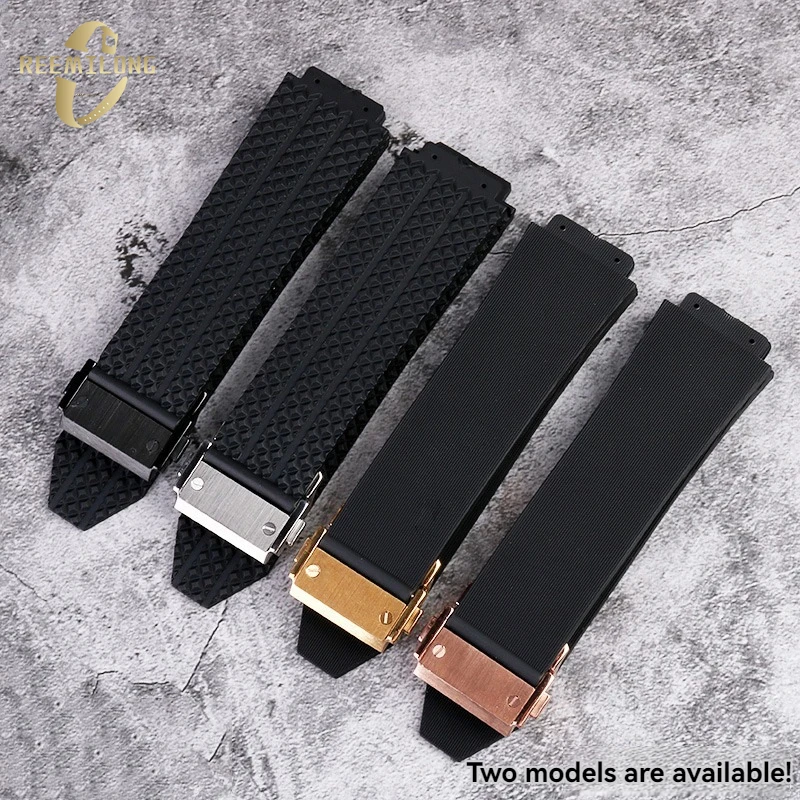 Silicone rubber watch strap 20 24 25 26mm Convex interface stripe  black blue brown men's watchband For Hublot BIG BANG classic