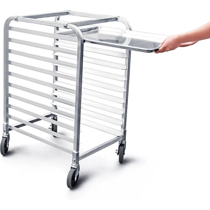 

home.New Star Foodservice 36510 Commercial-Grade Aluminum 10-Tier Sheet Pan/Bun Pan Rack, 26" L x 20" W x 38" H with Brake Wheel