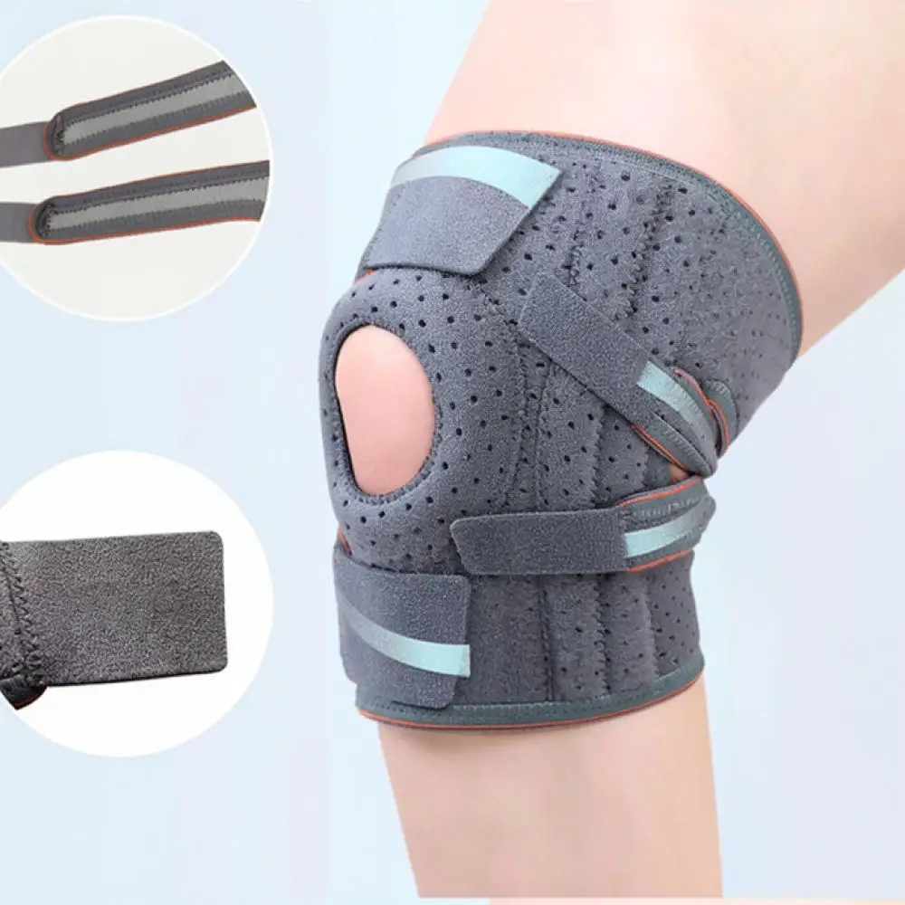 Durable Knee Support Protector Brace With Lateral Spring Stabilizers Silicone Anti Slip Grip For Sports Running Fitness Workout