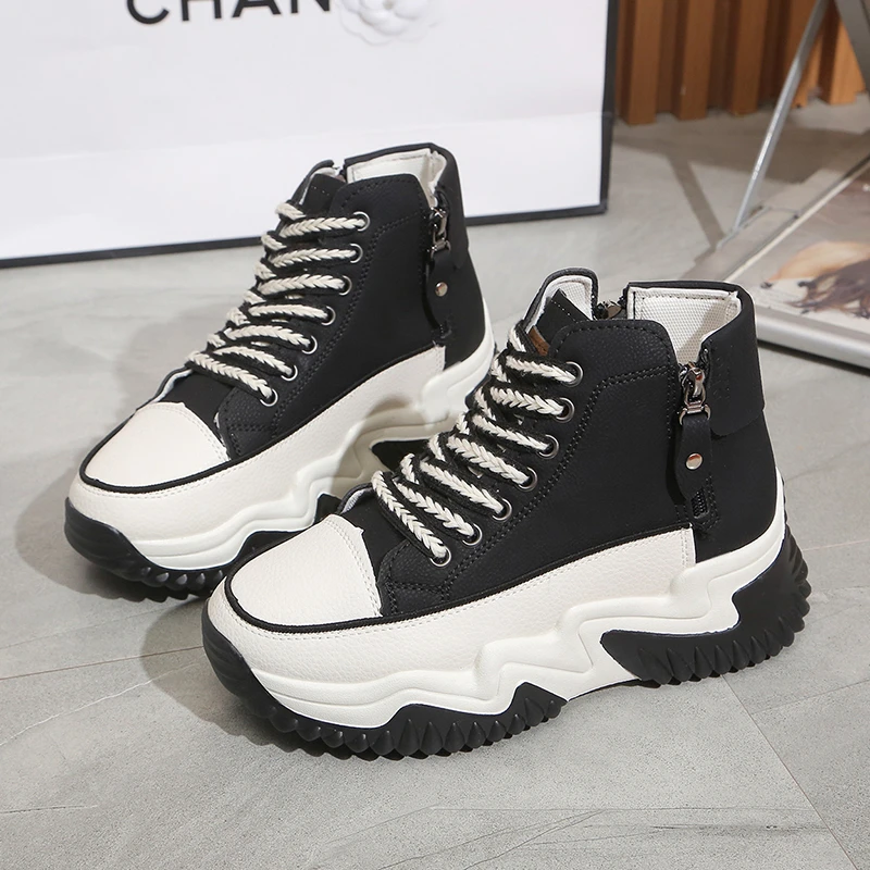 New 2024 Spring Autumn Vulcanized Shoes High Top Lace-up Casual Shoes Sports Women's Shoes Thick Soles Increase Shoes