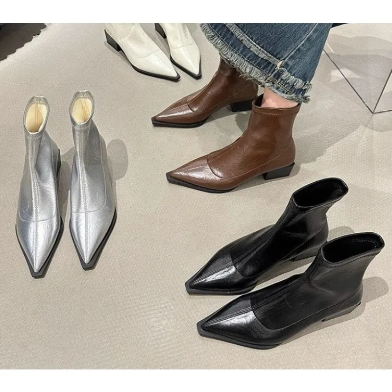

Sexy Autumn Women Ankle Boots Shoes Fashion Pointed Toe Ladies Short Boot Square Low Heel Casual Winter Women's Footwear
