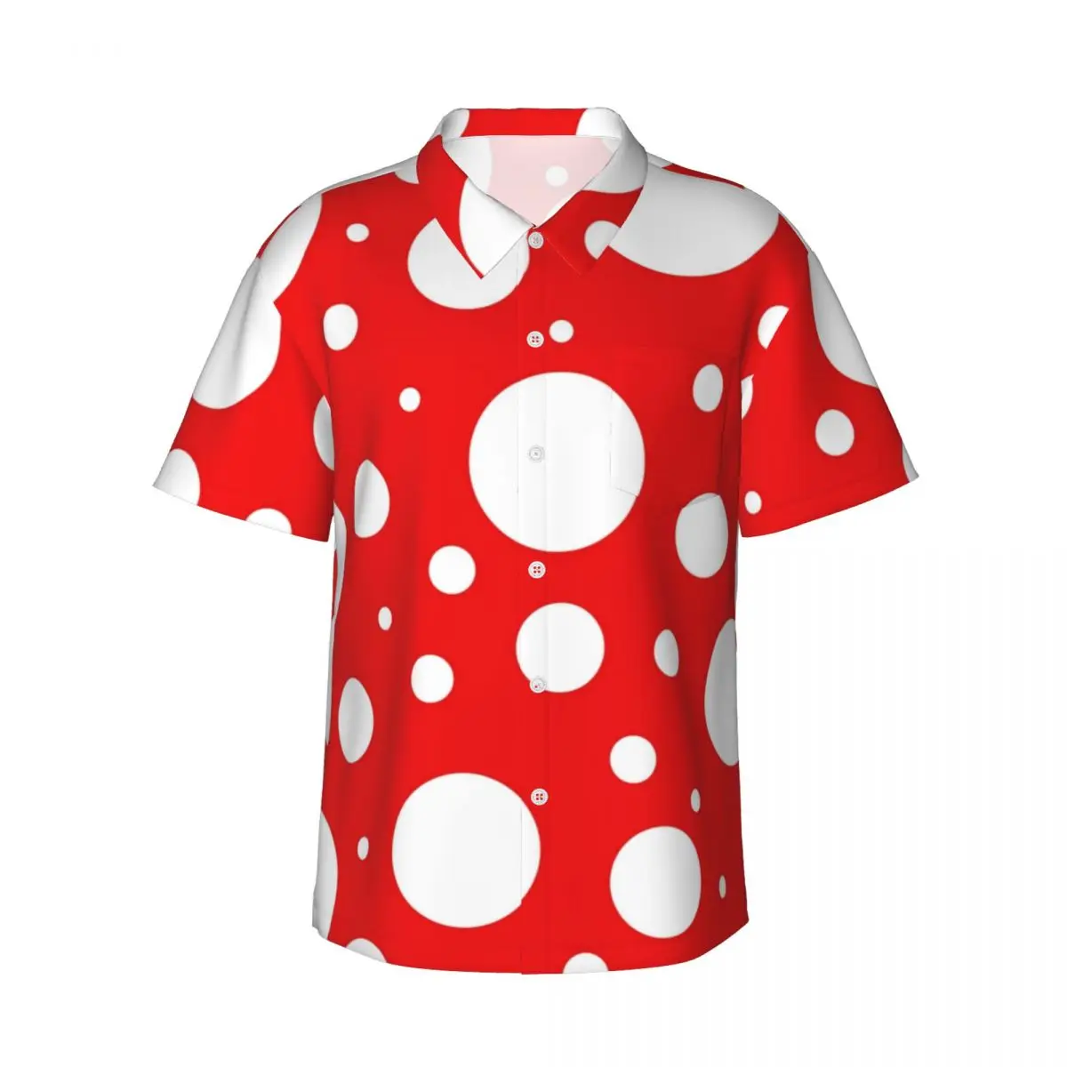 Red White Polka Dot Beach Shirt Kusama Yayoi Inspired Hawaiian Casual Shirts Male Trendy Blouses Short Sleeve Fashion Clothing