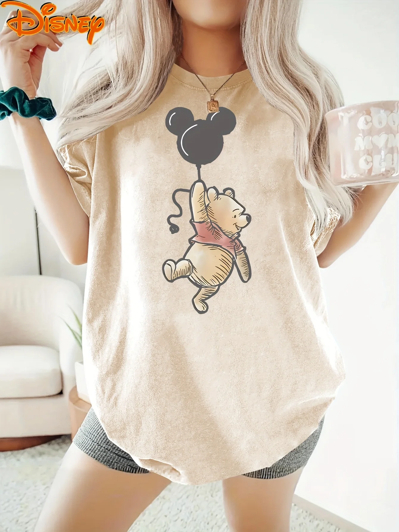 

Disney Casual Winnie The Pooh Bear Balloon Print T-Shirt Women Men Cotton Girl Tee Vacation Unisex Trend Oversized Birthday Gift