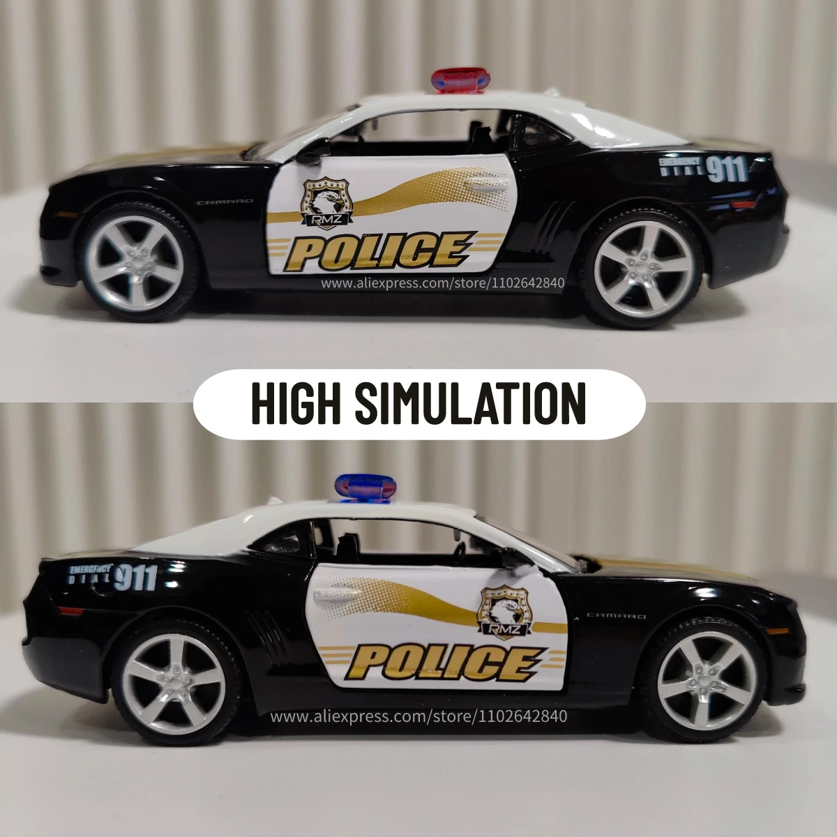 1:36 Chevrolet Camaro Police Car Model Replica Scale Metal Miniature Art Home Decor Hobby Lifestyle Xmas Kid Gift Toy Collection