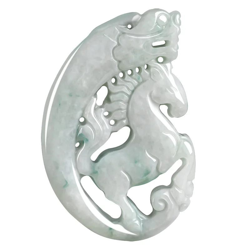 Natural Myanmar A Jade Antique Dragon Horse Spirit Zodiac Horse Pendant Waxy Jadeite Male Pendant Female Charms Jewelry