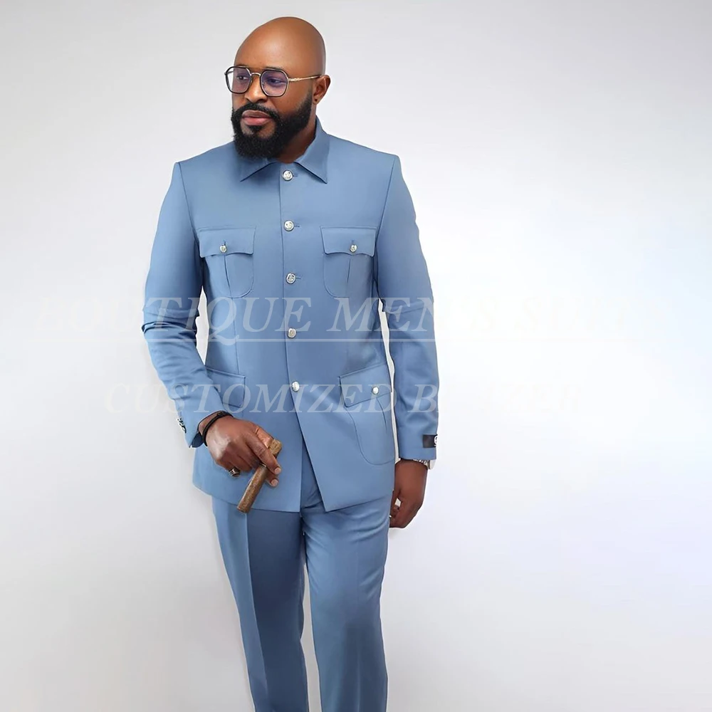 

Customzied Men's Suits 2 Piece Jacket Pants High Quality Single Breasted Stand Lapel Male Clothing Business Blazer Costume Homme