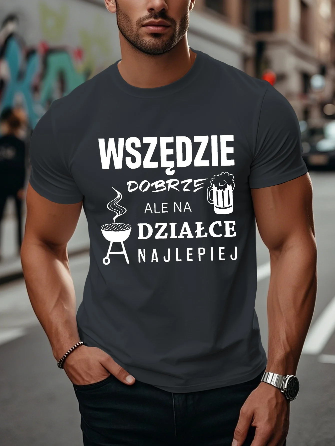 Fun Polish Men's Graphic Short Sleeve T-Shirt - Humorous Polish Phrase & Beer Design, Lightweight Summer Casual Tee, Regular Fit, Machine Washable, Beer T Shirt