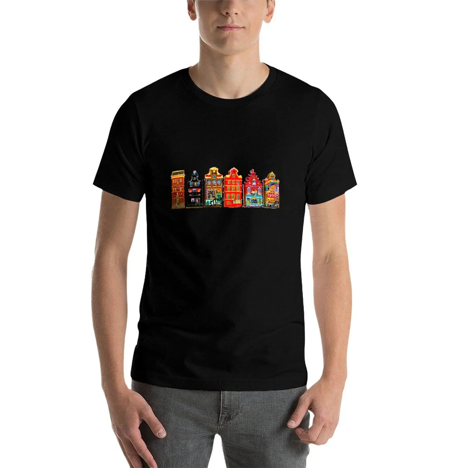 Amsterdam city highlights T-Shirt Simple Solid Color Crew Neck Tee view 4