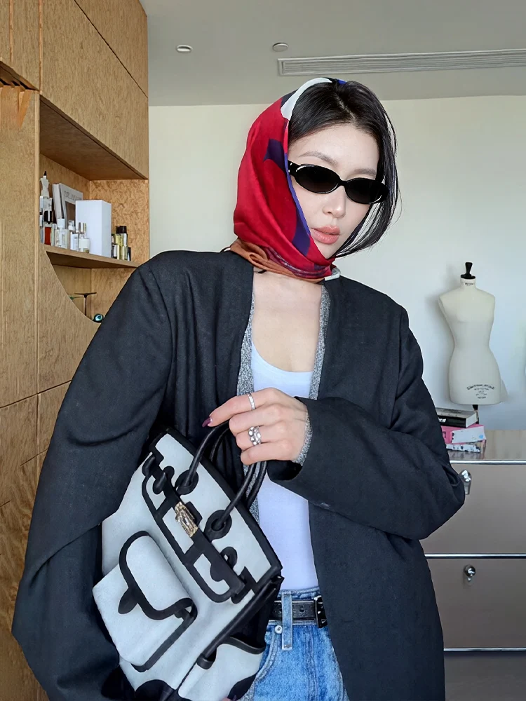 

Le Samedi Cold Sensation Intelligence Wind Loose Handmade Customized No Collar Suit Jacket Casual Style Breathable Wool Blend