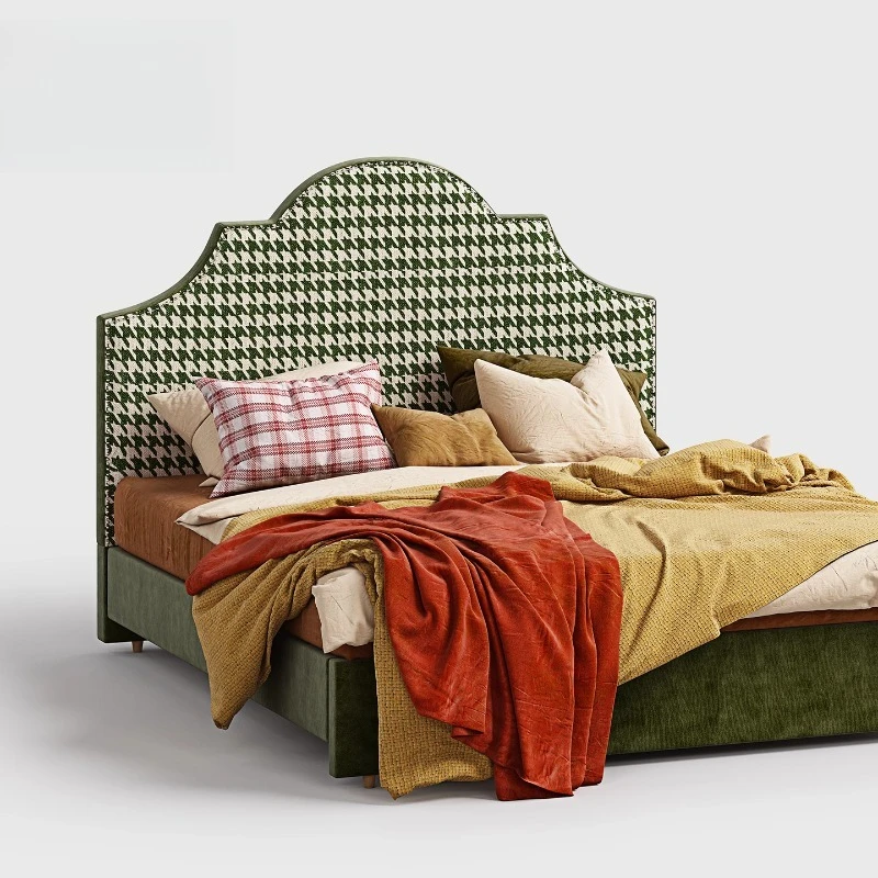 

French fabric bed simple modern master bedroom luxury atmosphere double bed American retro