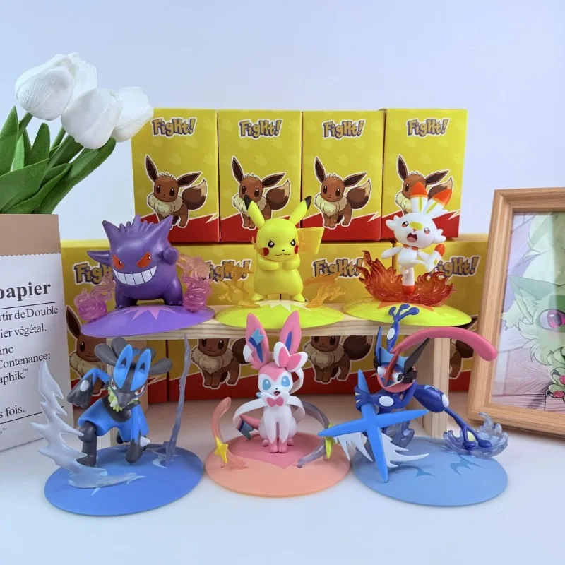 

BANDAI Pokemon Anime Koga Ninja Frog Blind Box Geng Gui Pokemon Desktop Car in Ornaments Fairy Flame Rabbit Birthday Gift