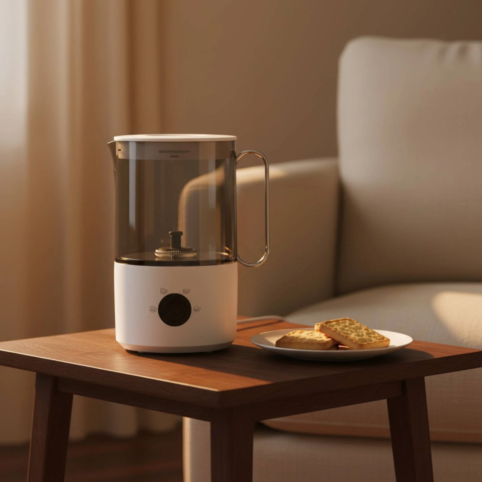 電動ミルク泡立て器-透明アクリル製ミルクフォーム器具-泡立てジャグ-ホワイトベース-カウンタートップ家電-コンパクト収納