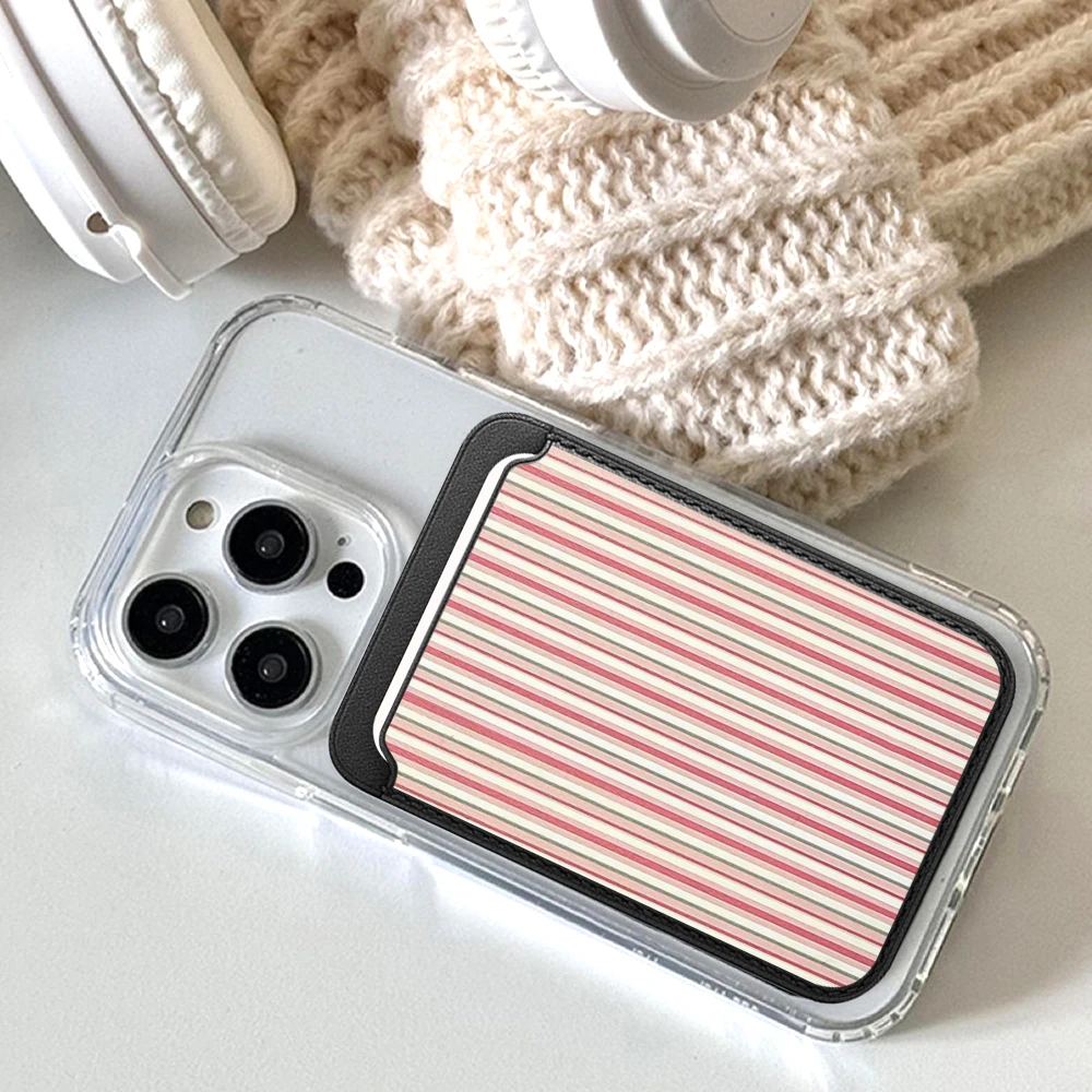 Gestreifter Leder-Kartenhalter für Magnetische Hüllen, Geeignet für alle iPhones mit Magsafe-Kartenfach – Detail 4