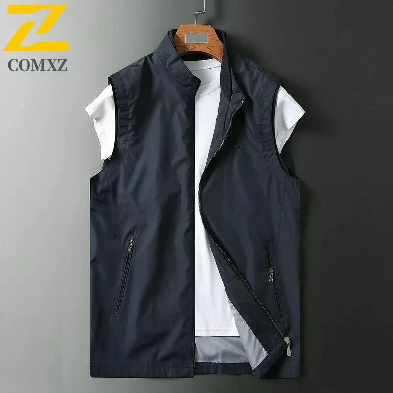 

2025 New Fishing Hiking Vest Men's Retro Solid Color Zipper Multi-Pocket Sleeveless Vests Jacket Casual Thin Work Wear Waistcoat