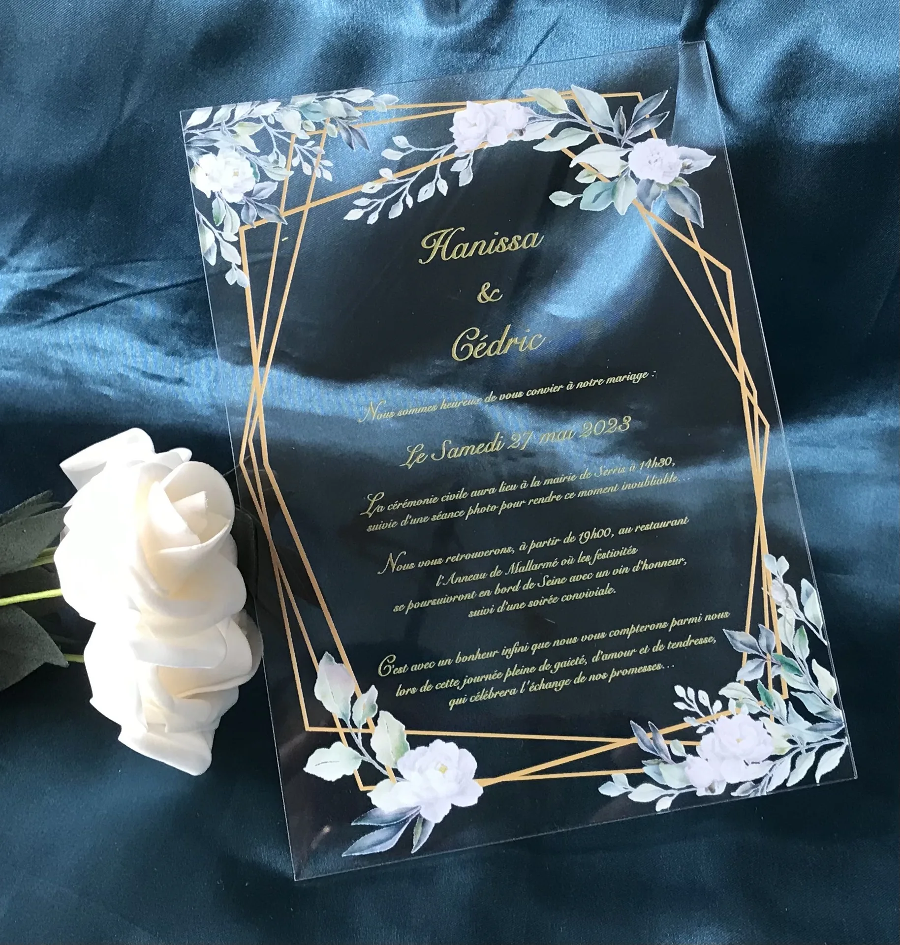 

Printed Gold Transparent Wedding Invitation Custom 10pcs Acrylic Quinceanera Invite Decorated Gift