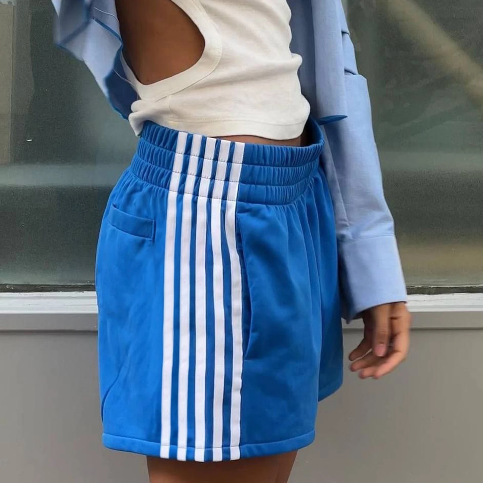 Women\'s Sweatpants Summer Striped Shorts Casual Loose Elastic Waist Sport Short Pants with Pockets