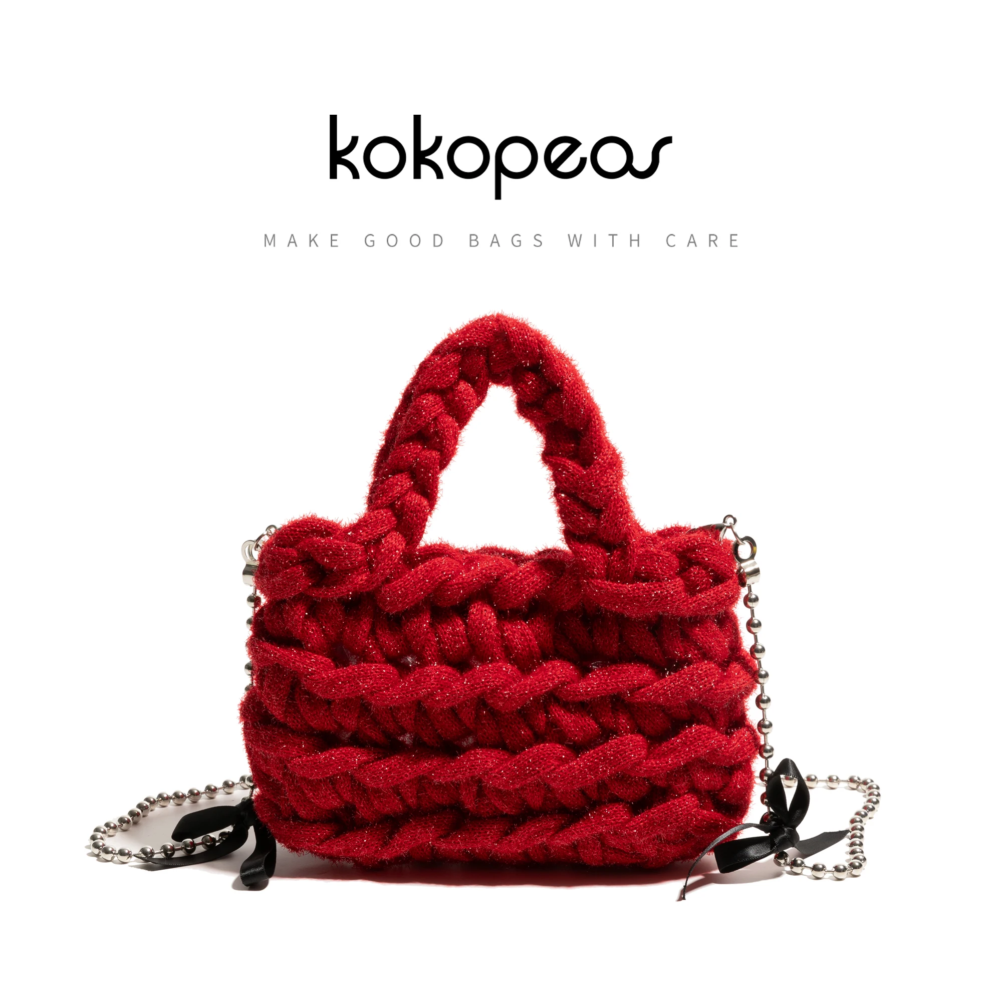 

KOKOPEAS Knitted Stylish Hobo Handbag Korean Style Christmas Red Ladies Simple Phone Purse Women's Chain Crossbody Satchel