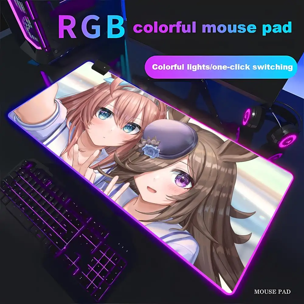 

Аниме Uma Musume Pretty Derby Коврик для мыши RGB Игровой коврик для мыши HD Gamer Большой светодиодный светильник XXL Коврики для мыши ПК Компьютерный коврик Нескользящий