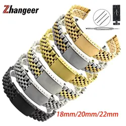 18mm 20mm 22mm Stainless Steel Watch Band Flat Interface Metal Bracelet Wrist Band Folding Buckles Universal Straps Accessories