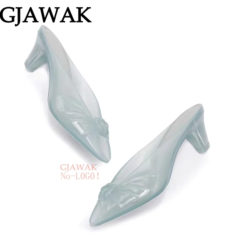 Women Transparent Jelly Mule Heels Peep Toe Clear Kitten Heel Slide Sandals Waterproof Slip On Jelly Shoes Casual Summer