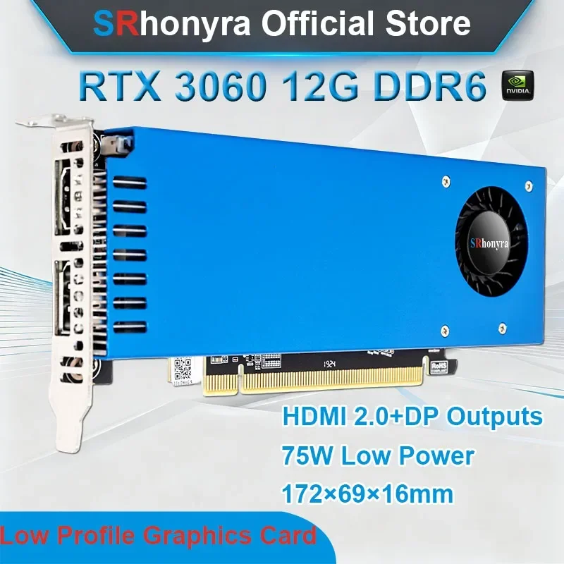 SRhonyra RTX 3060 12GB Low Profile Graphics Card GDDR6 192-bit PCIe 4.0 x16 Dual HDMI DP SFF Thin ITX HTPC Mini Desktop Gaming P