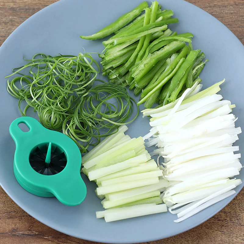 Trancheuse à oignons de printemps en acier inoxydable, trancheuse à prune, râpe à légumes filetés, outil de cuisine simple, sourire fin