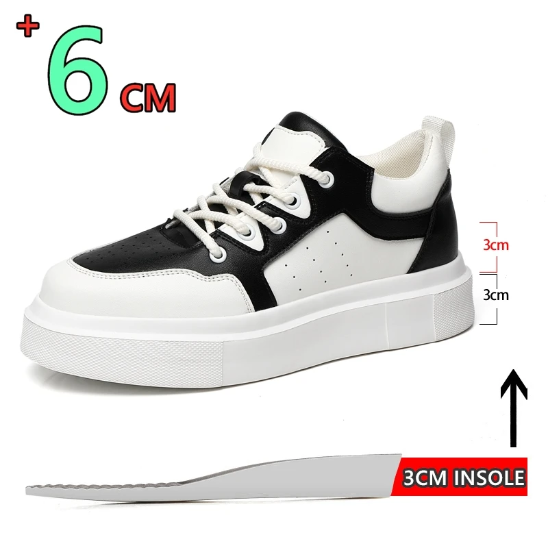 Cow Leather Elevator Shoes for Men Height Increase 3/6/8cm Breathable Lift Sneakers Hidden Heels Taller Thick-soled Casual Shoes