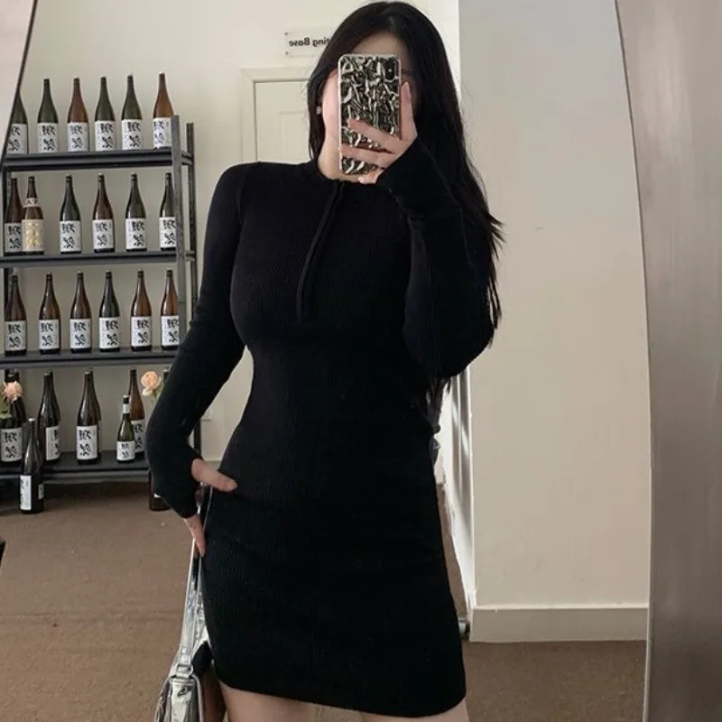 Large Size 2024 Spring Autumn Miniskirt Winter Dresses New Slim Fit Zipper Short Dress Black Spicy Girl Underwear Short Skirt