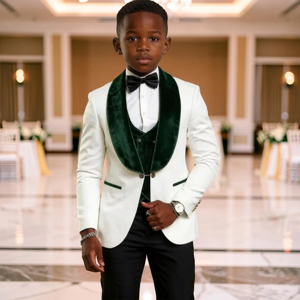 Boys Velvet Slim Fit 3 Piece Suit Custom Vintage Shawl Lapel Mix Match Tuxedo Kids Page Boy Outfit Wedding Prom Formal Party