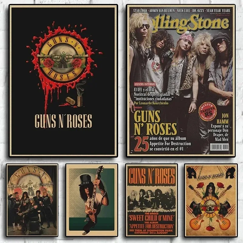 Vintage The Guns no Roses Poster Aesthetic Pop Singer Rock Band Music Album Canvas Painting For Wall Art Home Mural Room Decor