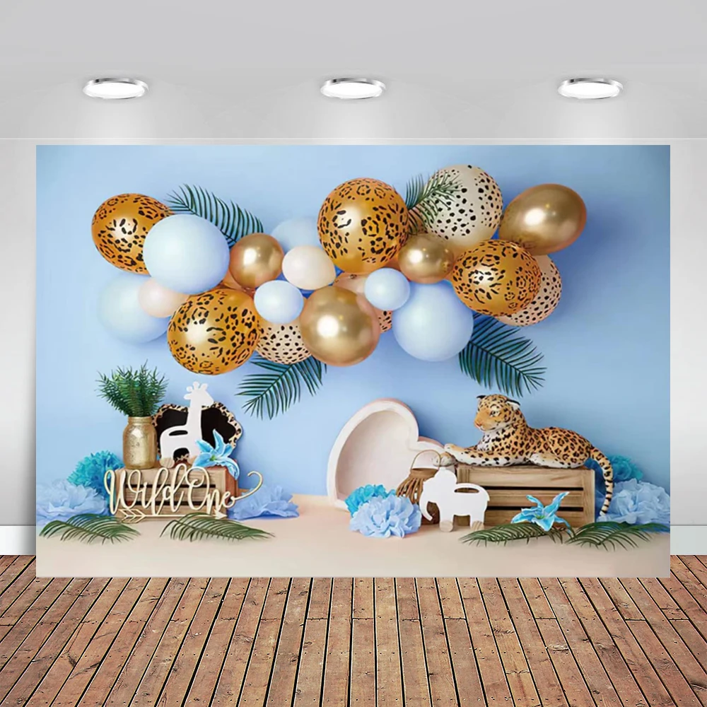 

Wild Background A Safari Blue Balloon Birthday Party Backdrop Cake Smash Decoration Photo Sudio One Birthday Newborn Baby Party