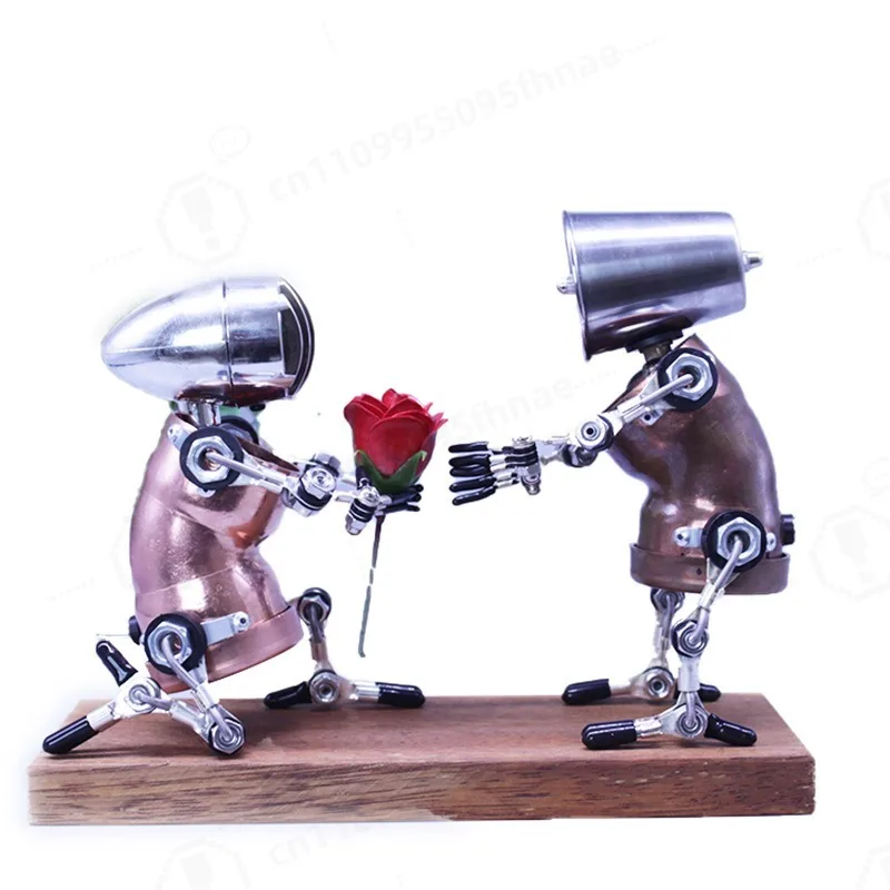 Steampunk Industrial Metal Robot Table Lamp Handmade Creative Desktop Ornament Romantic Gift for Valentine's Day Proposal Decor