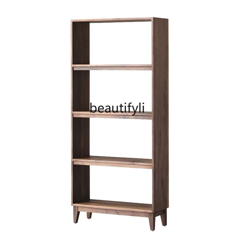 

Nordic Solid Wood Bookshelf Display Cabinet North America Black Walnut Wooden Shelf Log Multi-Layer Combination