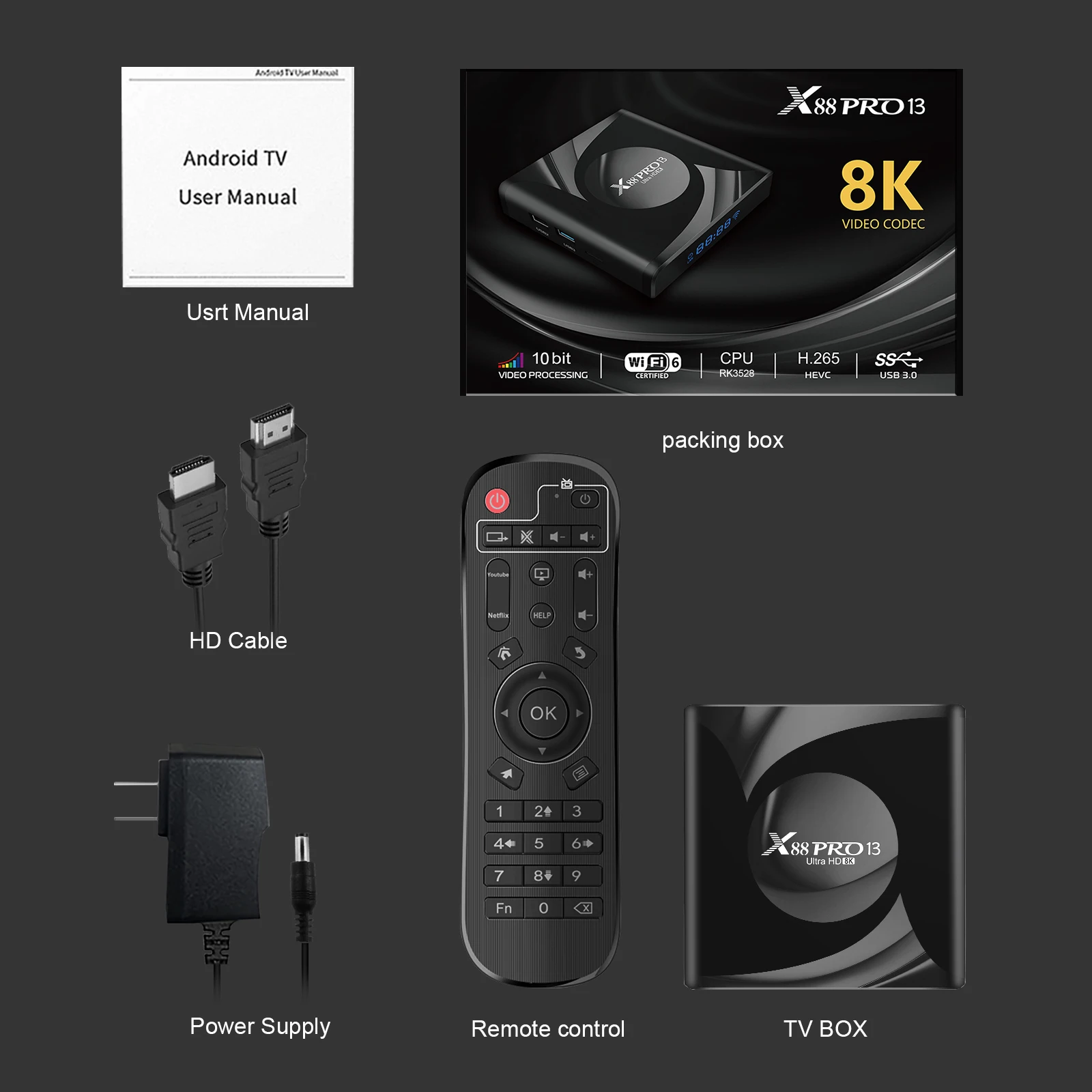 X88 Pro 13 Ultra HD 8K Smart TV Box Android 13.0 RK3528 2GB16GB 4GB 32GB/64GB Wifi6 BT5.0 2.4G & 5G Wifi Mediaspeler Set Top Box