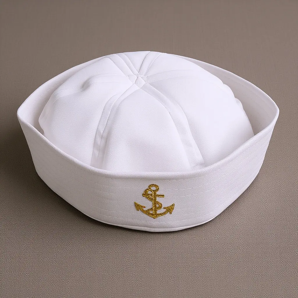 1Pcs White Captain Hat Sailor Style Dome Design Embroidered Anchor Navy Themed Costume Accessory for Sailing Party Bachelorette