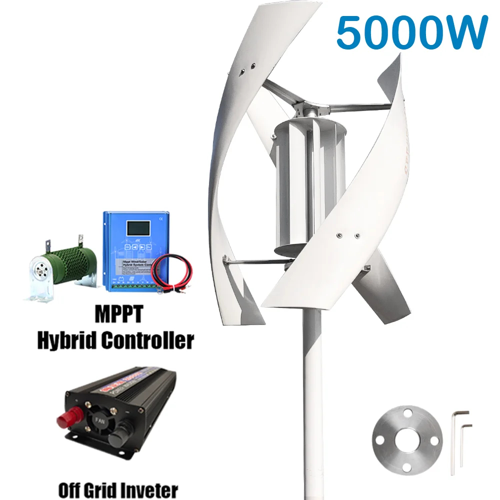 5kw Windturbine Generator Complete Set Thuis Gebruik 12V 24V 48V Windmolen 220V Uitgang Omvormer Met Controller Zonnepanelen Batterij