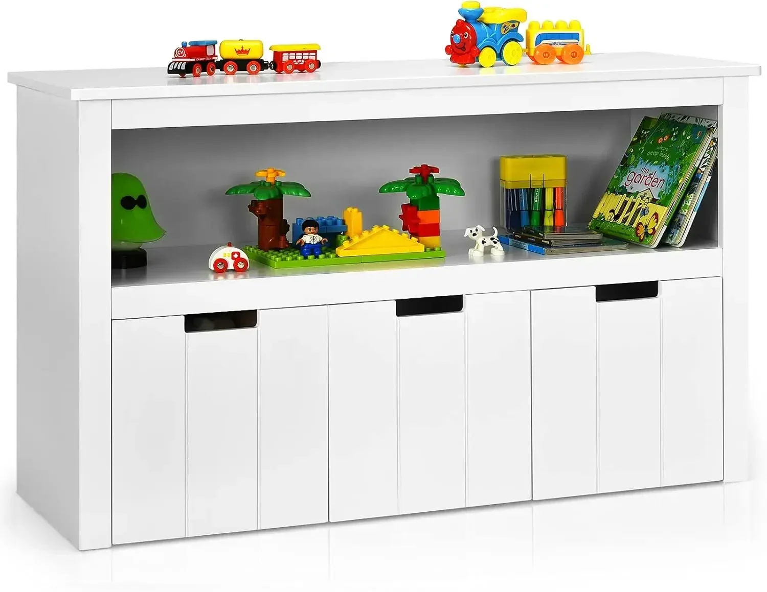 Storage Cabinet with 3 Removable Drawers, Rolling Wheels and Open Shelf, Toy Organizer, Large Storage Bins, Floor Cabinet for Li