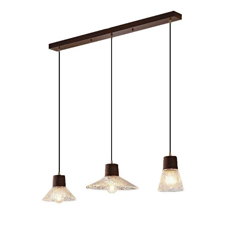 

Medieval restaurant chandelier retro Nanyang style bar island table window dining table lamp hemp rope glass three-head