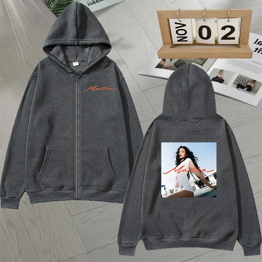 2025 الكورية موضة جيني مانترا زمم هوديي مزدوجة الوجهين طباعة مزدوجة الوجهين طباعة سستة بلوزة من الصوف للجنسين سترة