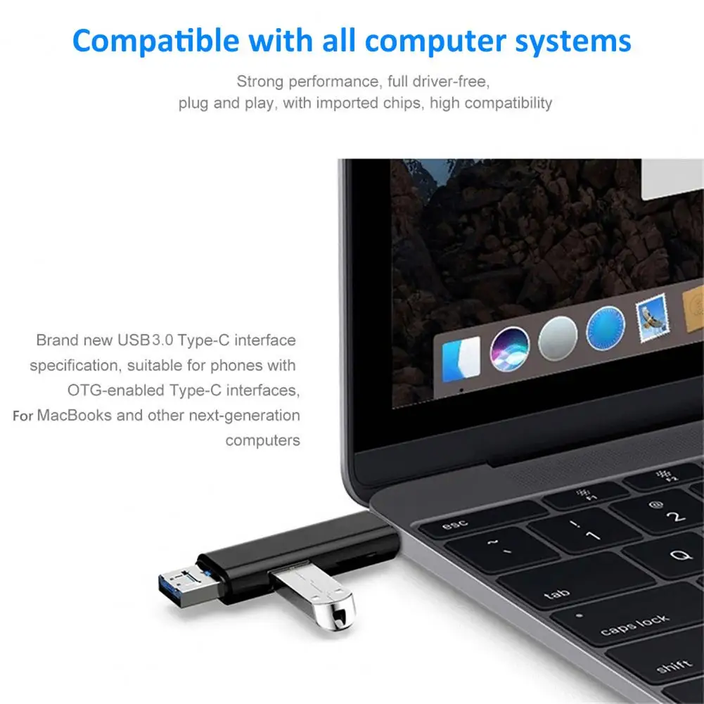 Card Reader Plug Play High Speed 5-In-1 USB 3.0 Type-C TF Card Reader For Computer