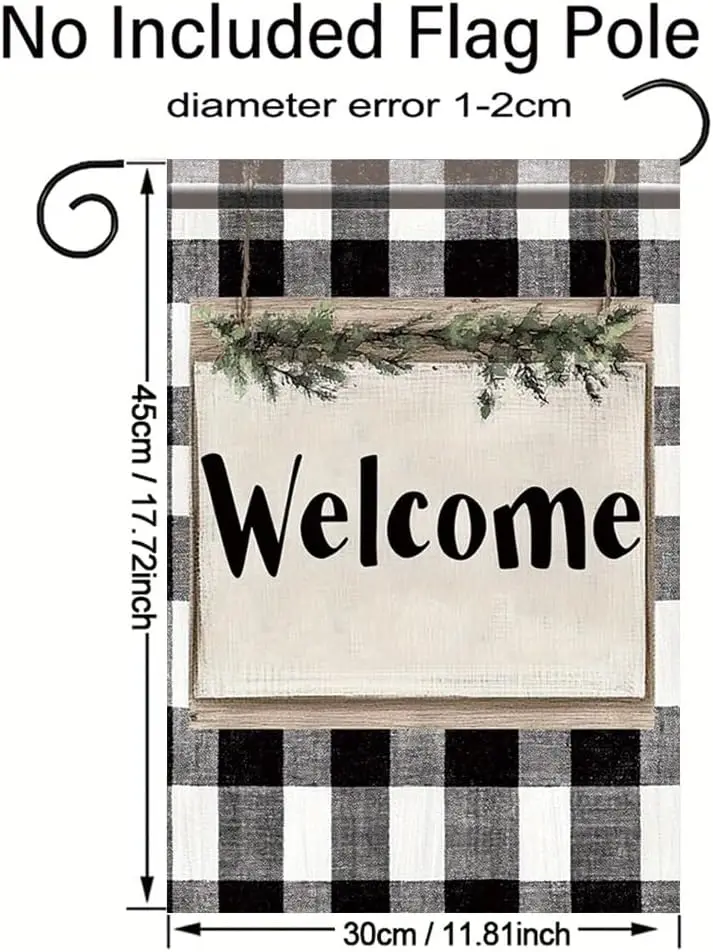 Buffalo Plaid Welcome Garden Flag 12x18 Inch Double Sided Outdoor Yard Banner Black and White Check Farmhouse Rustic Decor f SSL