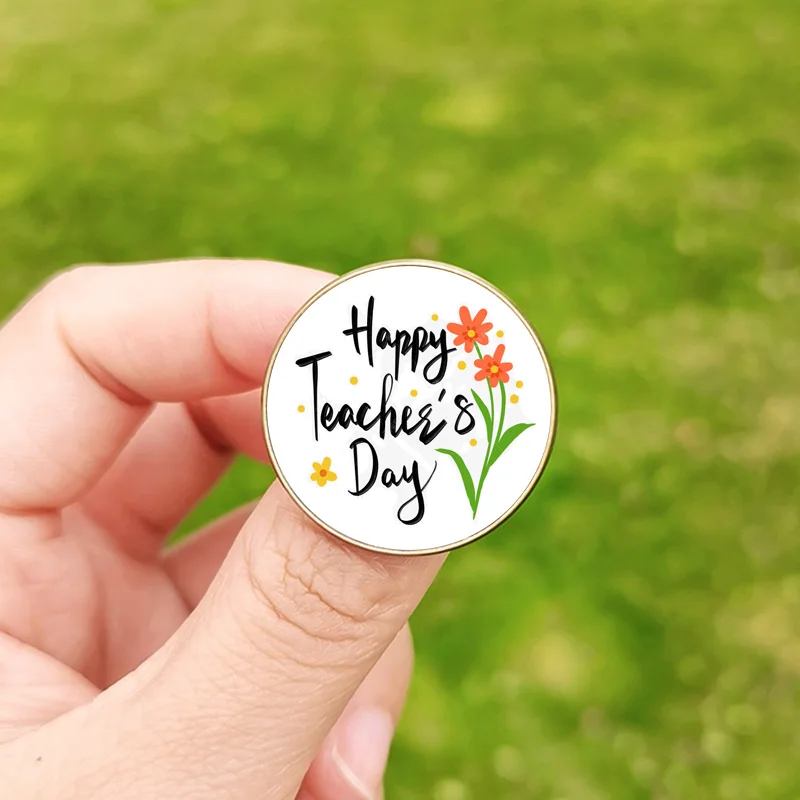 Teacher Pin Badge Apple Flower Thank You Teacher\'s Day Glass Cabochon Backpack Brooch And Pins Gift