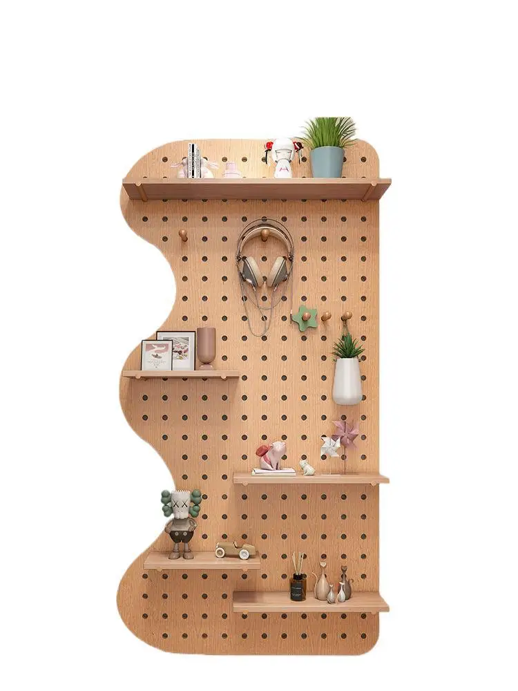 

Solid wood hole board shelf Wooden wall hanging bookshelf Baffle storage rack Hanging board rack Simple