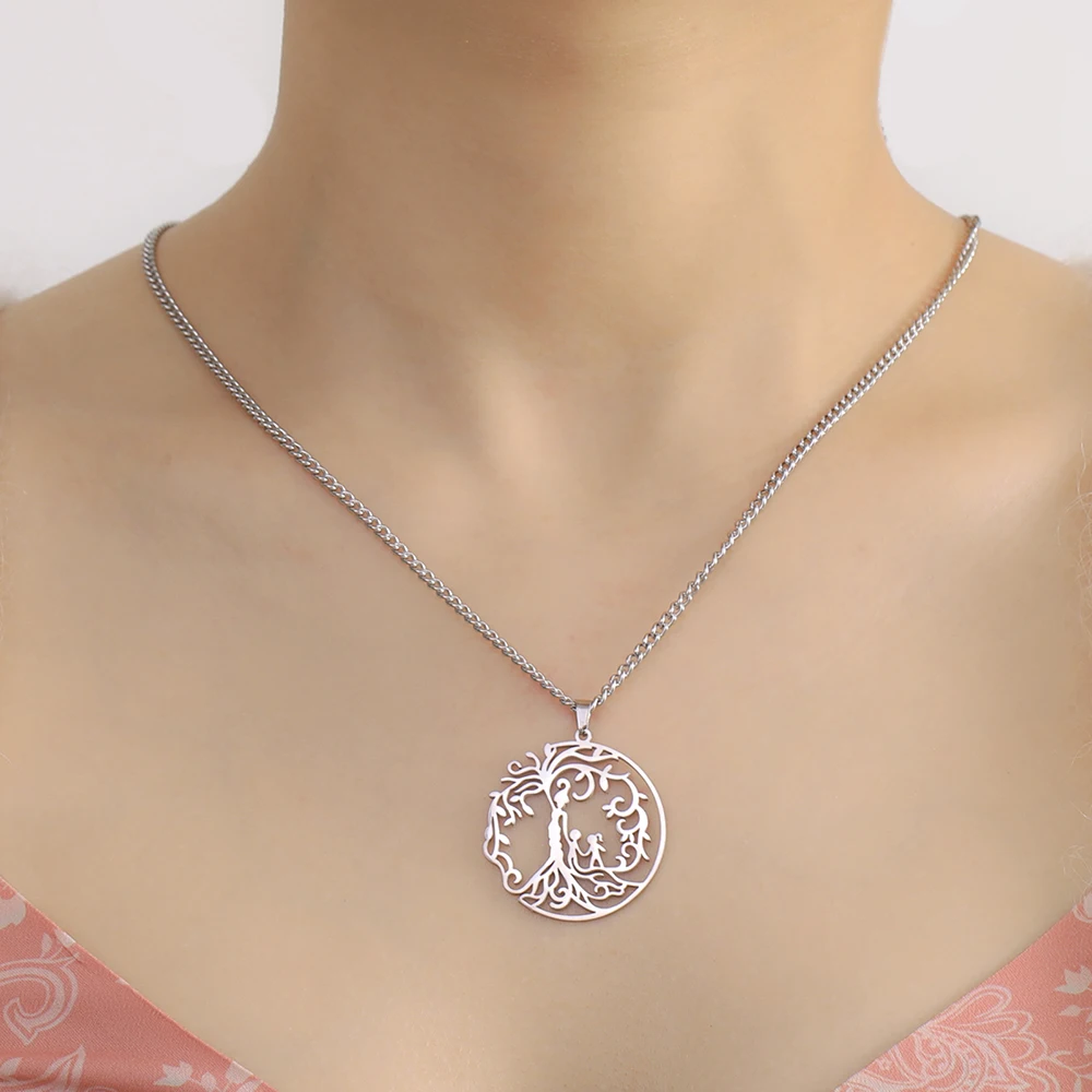 Dawapara Tree of Life Necklace Mom Family Tree Necklace Protection Amulet Stainless Steel Jewelry Gifts for Mom