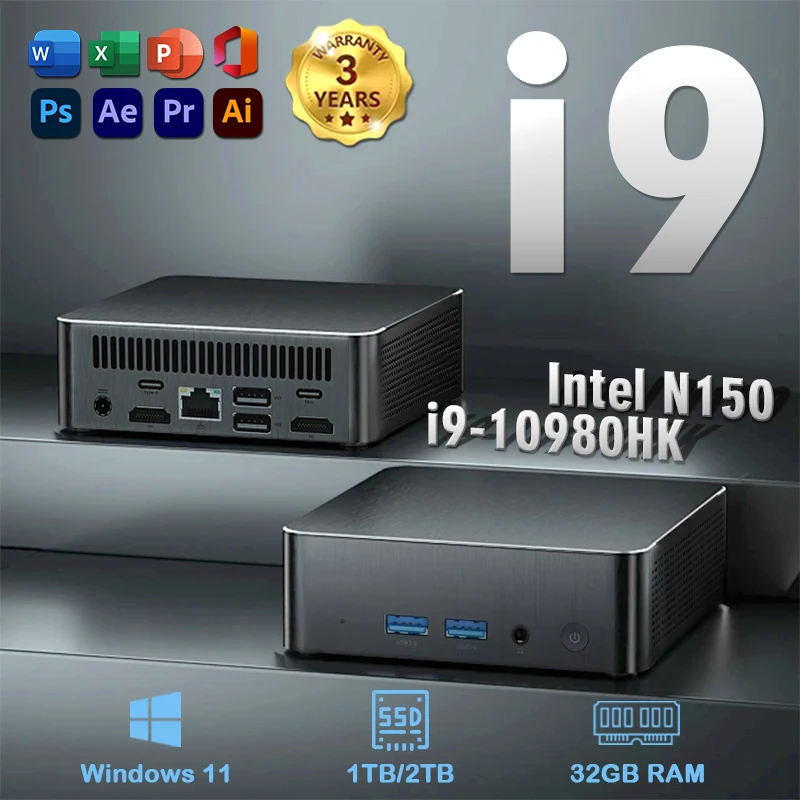 2026 미니 PC 컴퓨터 인텔 코어 I9 10980HK N150 윈도우 11 프로 16GB 32GB 램 1TB M.2 SSD WiFi6 BT5.2 4K HD 휴대용 데스크탑 PC