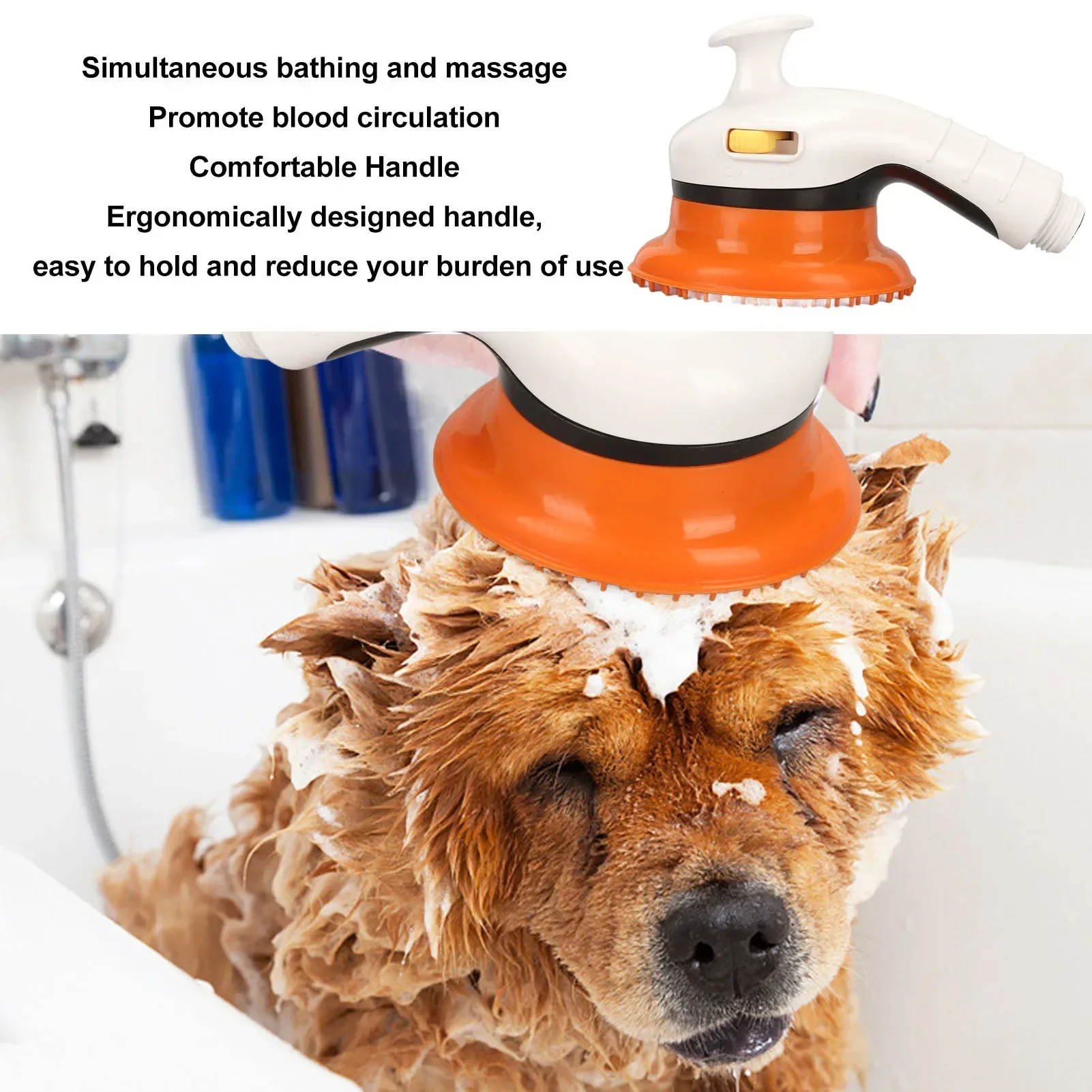 

Щетка для душа для домашних животных с переключателем, Универсальная мягкая насадка для душа для массажа зубов и собак, с эргономичной ручкой